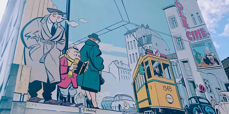 Mural El jóven Alberto - Yves Chaland - Ruta del cómic - Bruselas - Buendía Tours